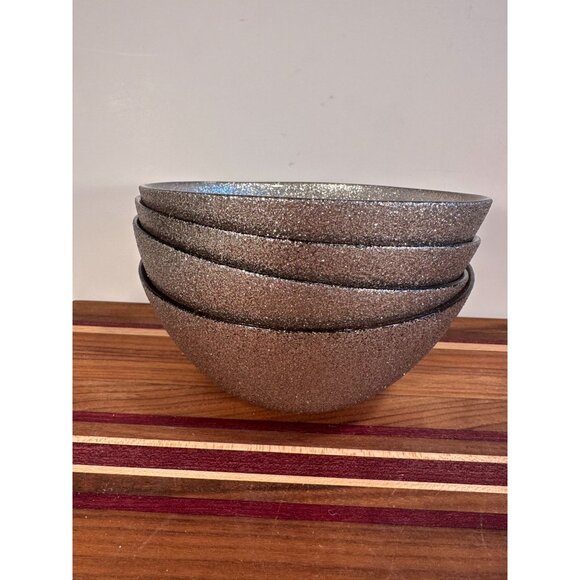 Set of 4 Sparkle Glitter Low Glass Bowls in Graphite Silver. Glittery, textured - Picture 6 of 7
